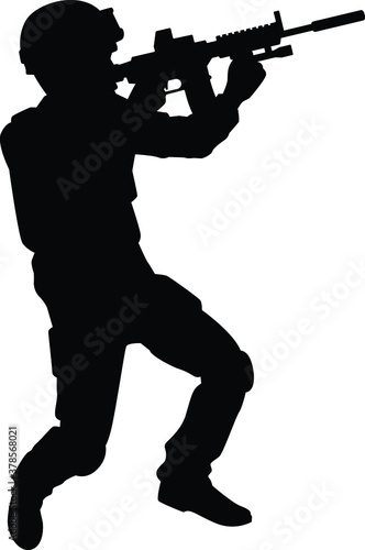 Soldier with his weapon silhouette vector on white background