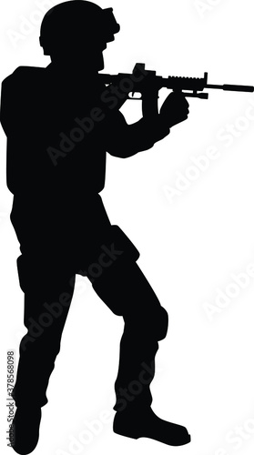 Soldier with his weapon silhouette vector on white background