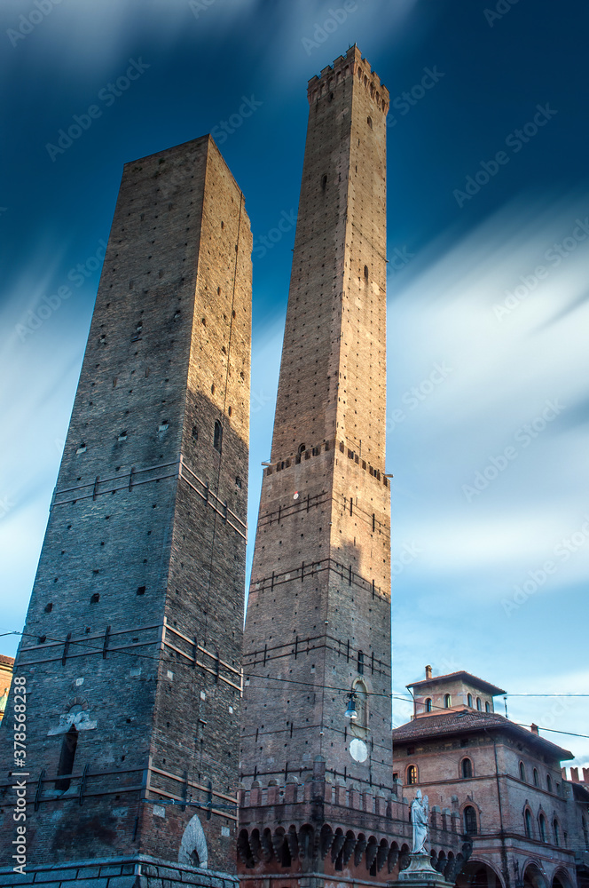 Twin Towers in Bologna with long exposure sky