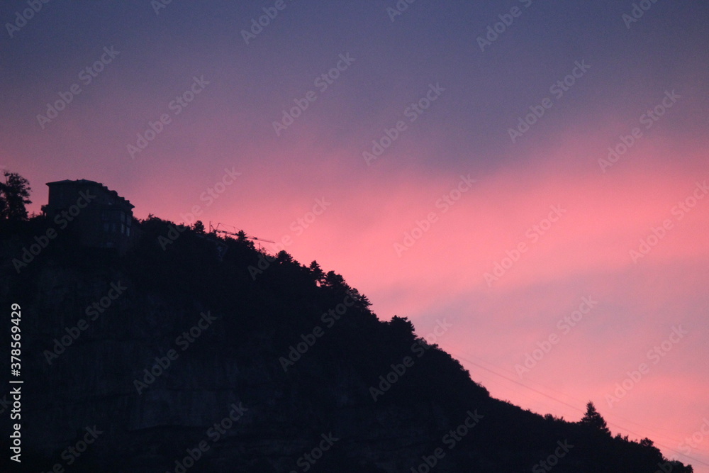 Pink sunset over the mountains