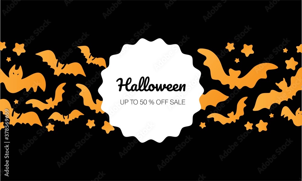 Halloween bat sale banner. Vector illustration.