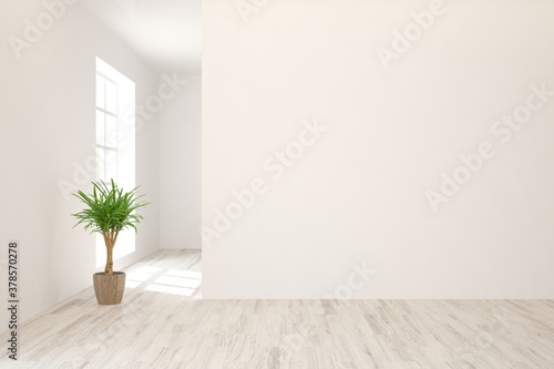 White empty room. Scandinavian interior design. 3D illustration