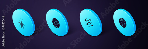 Set Isometric Man having headache, Medicine pill or tablet, Face with psoriasis eczema and Cockroach icon. Vector.