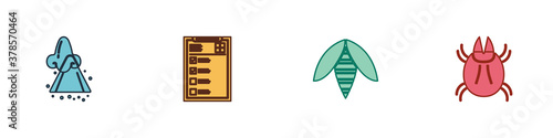 Set Runny nose, Clinical record, Bee and Parasite mite icon. Vector.