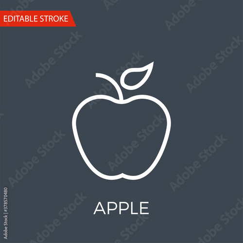 Apple Thin Line Vector Icon. Flat Icon Isolated on the Black Background. Editable Stroke EPS file. Vector illustration.