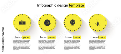 Set First aid kit, Inflammation on face, Handkerchief to his runny nose and Cockroach. Business infographic template. Vector.