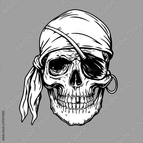 Pirate skull head in bandana.