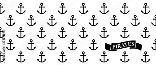 Anker, anchors signs. Anchor seamless pattern. Pirate skull or Pirates skulls, Fun flat Vector icons. Sea symbol Ship boat maritime nautical. 