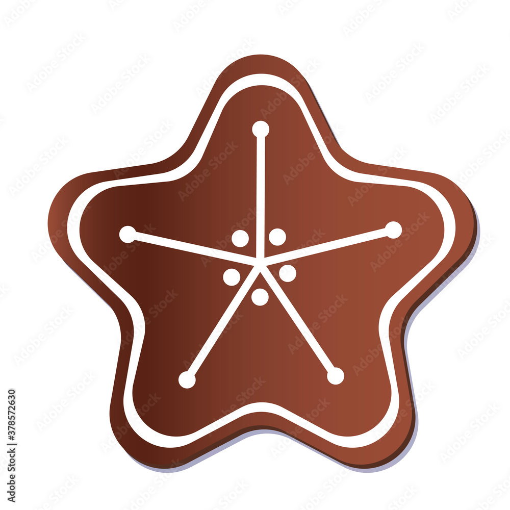 Obraz premium Gingerbread with star, snowflake or chocolate gingerbread cookie isolated on white background for design, single vector stock illustration with gingerbread, baked goods, cookies