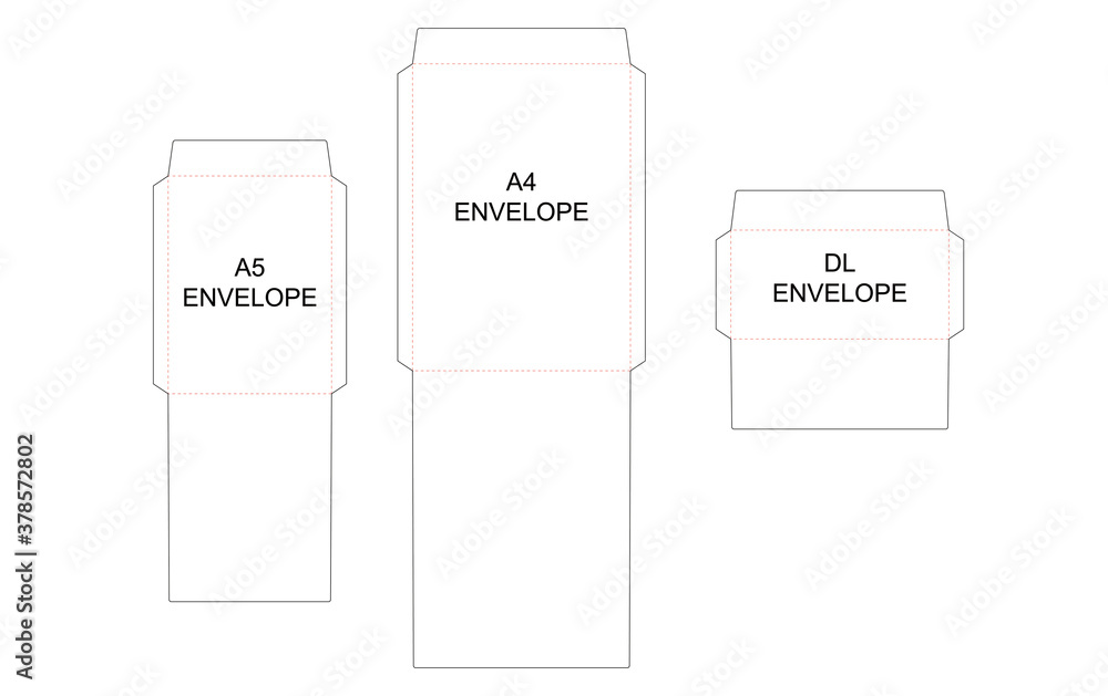 The Envelope A4 A5 DL Sizes Die Cut Template Vector Black Isolated 
