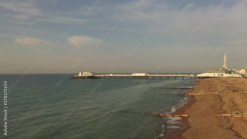 Worthing Seafront Aerial video with the historic Pier in view which is a popular tourist attraction at this seaside English seaside resort. Worthing Seafront Aerial video with the historic Pier in view which is a popular tourist attraction at this seaside English seaside resort.