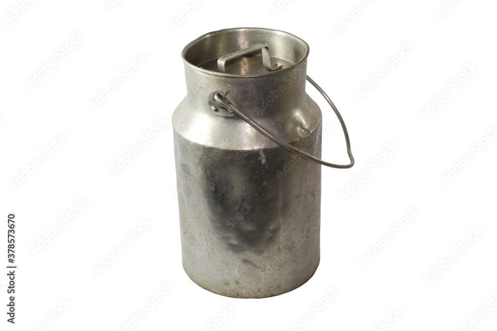 Milk tarro in metal with white background Milk tarro in metal with white background