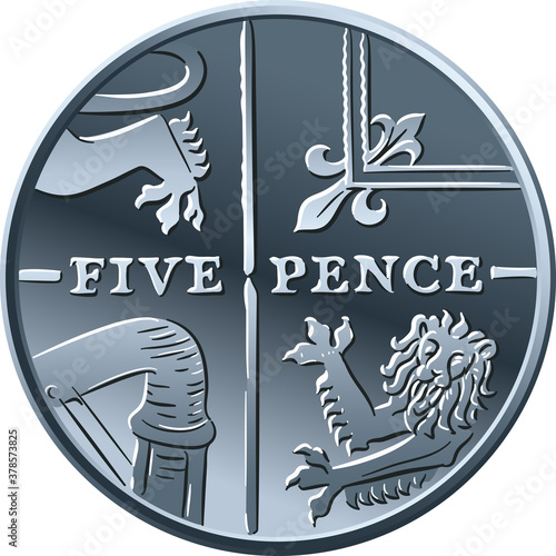 British money silver coin Five pee or Five pence, reverse with Segment of Royal Shield
