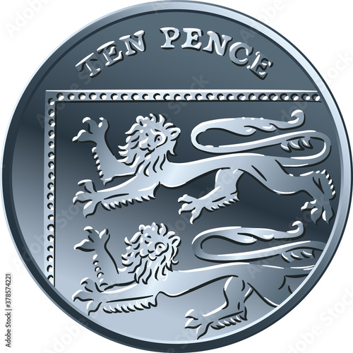 British money silver coin Ten pee or ten pence, reverse with Segment of Royal Shield