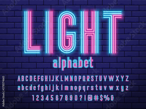 Glowing neon light alphabet design