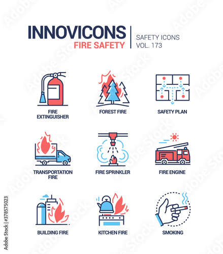 Fire safety - modern line design style icons set