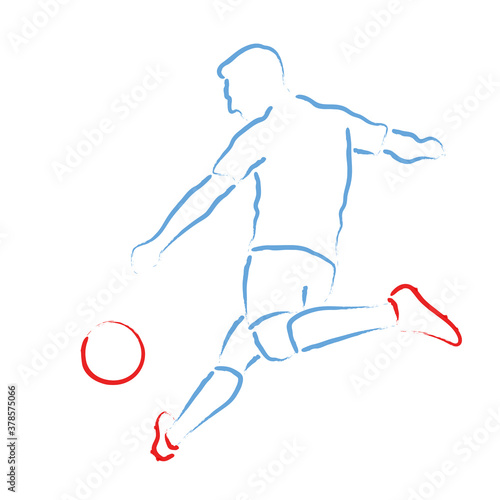 Stylized vector illustration with soccer player kicking the ball