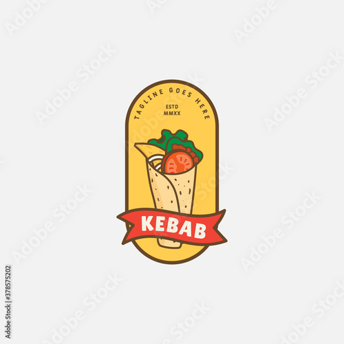 Kebab and shawarma logo design vector template. Vector label Turkish and Arabian fast food.