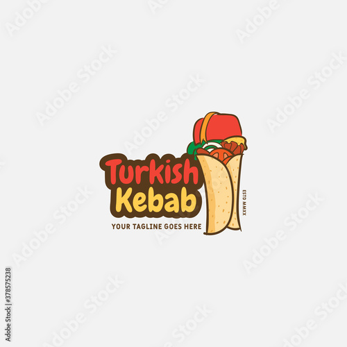 Kebab and shawarma logo design vector template. Vector label Turkish and Arabian fast food.