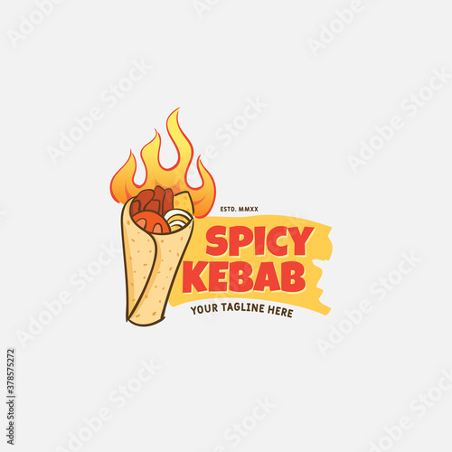 Kebab and shawarma logo design vector template. Vector label Turkish and Arabian fast food.