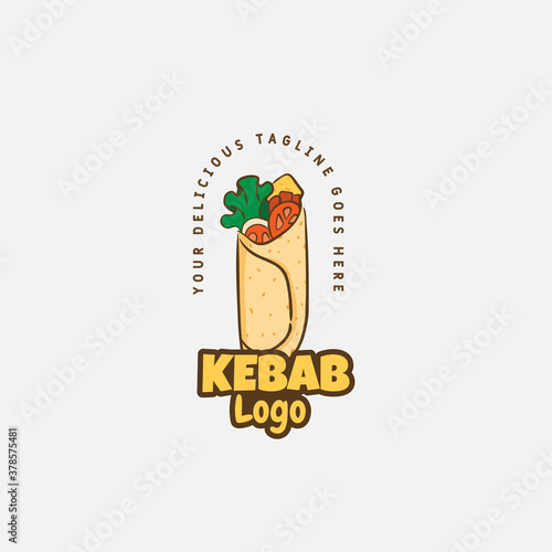 Kebab and shawarma logo design vector template. Vector label Turkish and Arabian fast food.