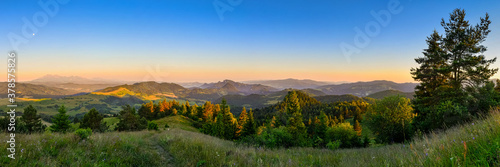 beautiful landscape with valleys and rivers with Moon