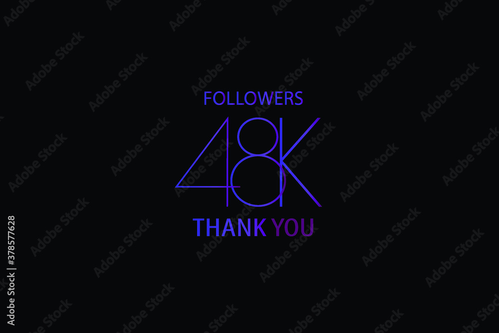 Obraz premium 48K, 48.000 Followers Luxury Black Purple Thank you anniversary, minimalist logo, jubilee on black background for Social Media - Vector