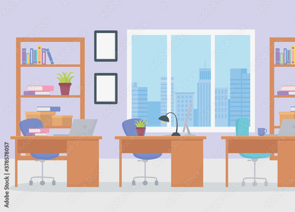 office workplace coworking desks chair lamp computer bookcases and window office workplace coworking desks chair lamp computer bookcases and window