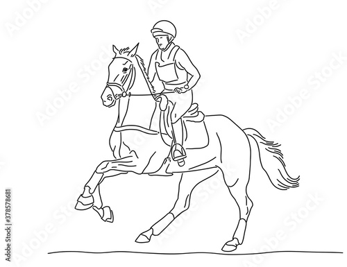 Eventing rider woman galloping on horse at the time of the competition