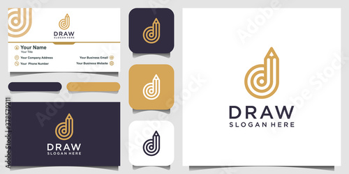 creative letter d with pencil concept logo design inspiration. and business card design