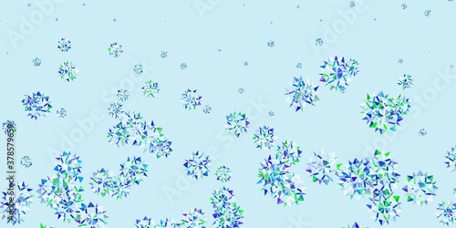 Light blue, green vector texture with bright snowflakes.