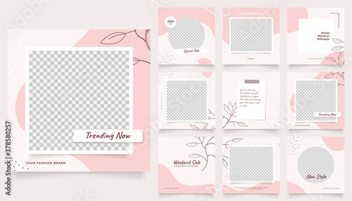 social media template banner fashion sale promotion. fully editable instagram and facebook square post frame puzzle organic sale poster. pink red vector background photo