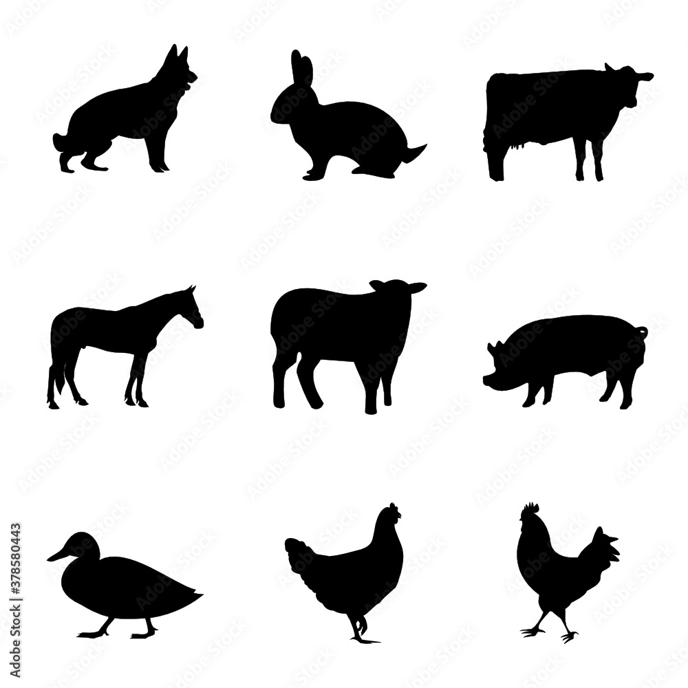 farm animals vector silhouette set