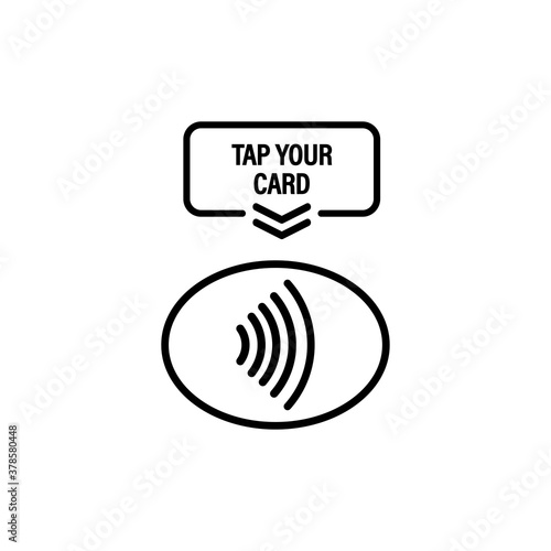 Tap your card icon. NFC. Terminal confirms contactless payment by credit card. Vector on isolated white background. EPS 10