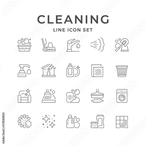 Set line icons of cleaning