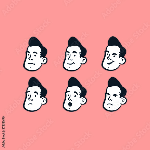 Old cartoon style faces, expressions, old cartoon emoji