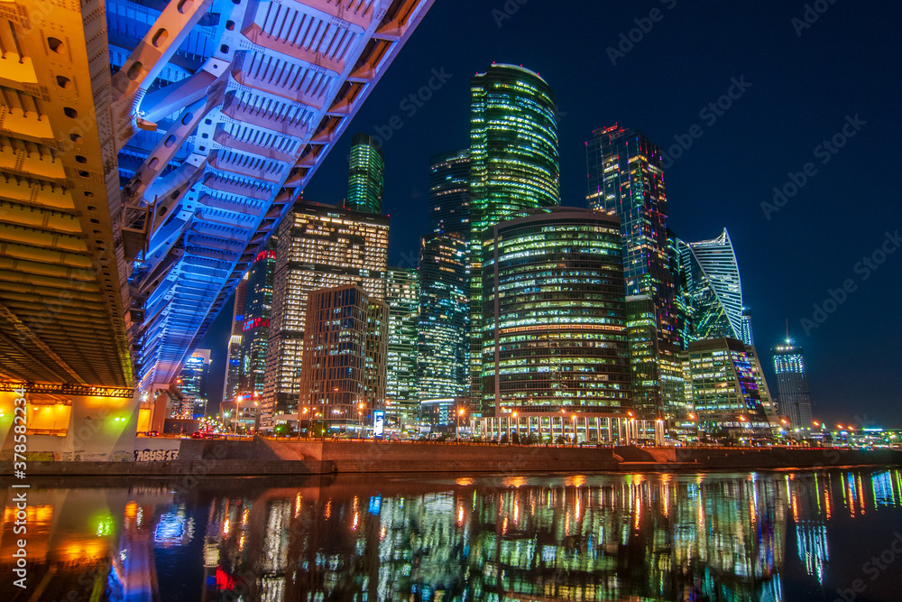 Beautiful landscape with a view of Moscow skyscrapers, evening