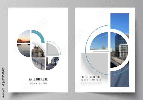 Vector layout of A4 cover mockups design templates for brochure, flyer layout, booklet, cover design, book, brochure cover. Background with circle round banners. Corporate business concept template.