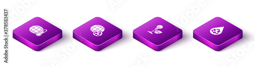 Set Isometric Global warming, Planet earth and recycling, Light bulb with leaf and Recycle clean aqua icon. Vector.