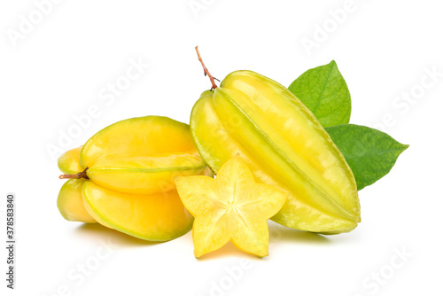 Ripe Star fruit with sliced isolated on white background.