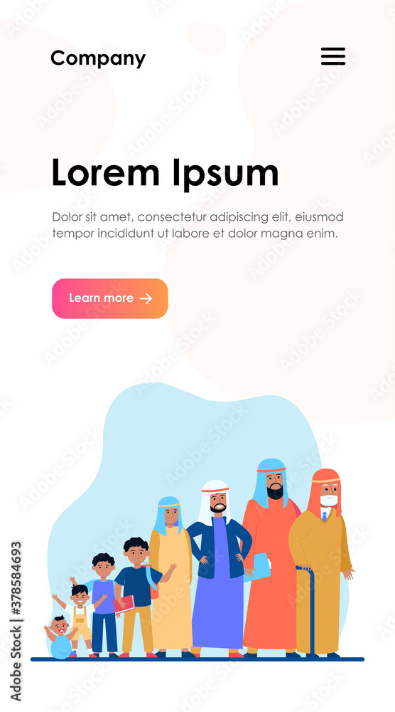 Muslim man in different age. Development, child, life flat vector illustration. Growth cycle and generation concept for banner, website design or landing web page Muslim man in different age. Development, child, life flat vector illustration. Growth cycle and generation concept for banner, website design or landing web page