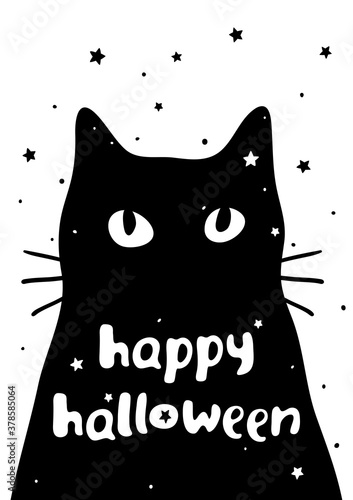 Postcard with black cat and text