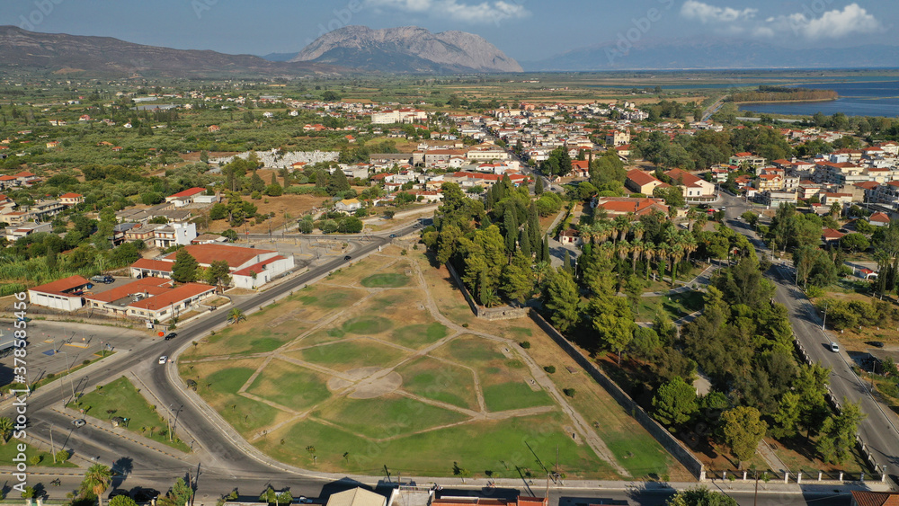 Aerial drone photo of historic town of Messolongi, Aitoloakarnania, Greece Aerial drone photo of historic town of Messolongi, Aitoloakarnania, Greece