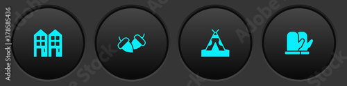 Set House, Acorn, Indian teepee wigwam and Christmas mitten icon. Vector.