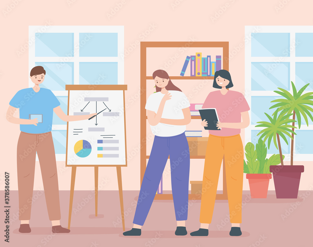coworking, group of business people working in a room with board report presentation coworking, group of business people working in a room with board report presentation