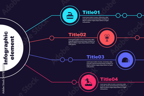 Set Stone for curling, Lobster, Igloo ice house and Flying duck. Business infographic template. Vector.