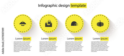 Set Christmas sweater, Chateau Frontenac hotel, Igloo ice house and Pumpkin. Business infographic template. Vector.