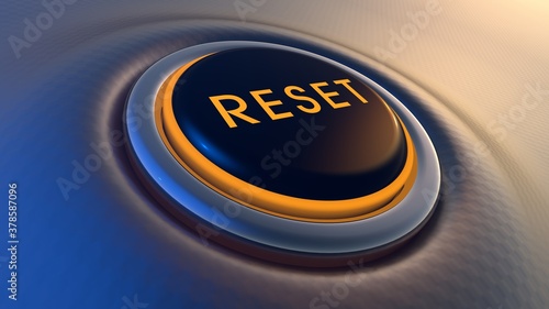 Canvastavla Orange glowing reset button on metallic background. 3D rendering