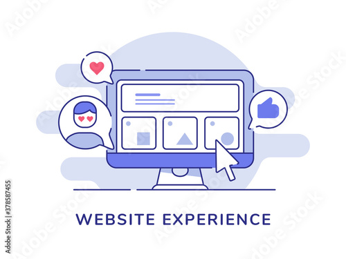 Website experience concept user interface in display desktop monitor feedback like heart with flat outline style.