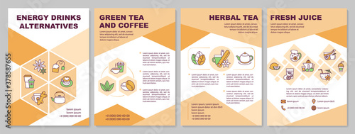 Energy drinks alternatives brochure template. Herbal and green tea. Flyer, booklet, leaflet print, cover design with linear icons. Vector layouts for magazines, annual reports, advertising posters